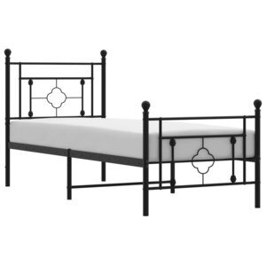 vidaXL Cadre de lit métal avec tête de lit/pied de lit noir 75x190 cm