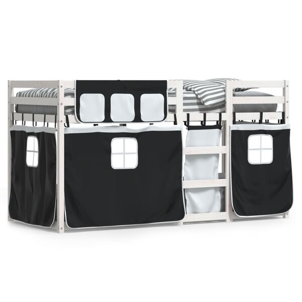 vidaXL Lit superposé avec rideaux blanc/noir 80x200 cm bois pin massif