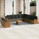 vidaXL Salon de jardin avec coussins 12 Pièces gris résine tressée