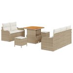 Set de Canapé de Jardin 8 Pièces avec Coussins Beige Poly Rattan Acacia