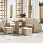 Ensemble de Canapés de Jardin 8 Pièces avec Coussins Beige Rotin Poly Acacia