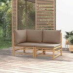 vidaXL Salon de jardin 2 Pièces avec coussins taupe bambou