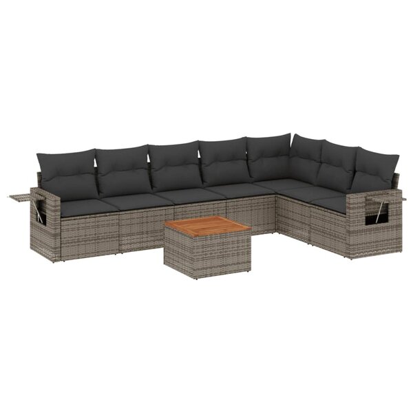 vidaXL Salon de jardin 8 Pièces avec coussins gris résine tressée