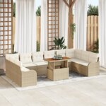 Canapé de jardin 11 pièces avec coussins beige poly rotin acacia