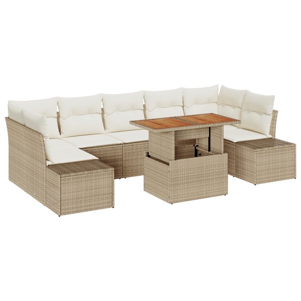 vidaXL Ensemble de salle à manger de jardin 8 pièces avec coussins Beige en poly rotin et acacia