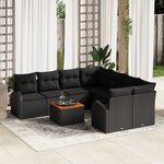 vidaXL Ensemble de Canapés de Jardin 9 Pièces avec Coussins Noir Rattan Poly Acacia