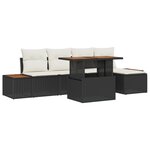 Ensemble de Canapé Jardin vidaXL 6 pièces avec coussins en rattan poly noir