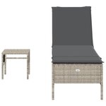 vidaXL Chaise longue avec table et coussin gris clair résine tressée