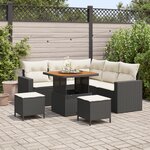 Ensemble de Canapés de Jardin 8 pièces avec Coussins Noir Poly Rattan Acacia