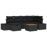 vidaXL Ensemble de canapé de jardin 7 pièces avec coussins en poly rotin noir