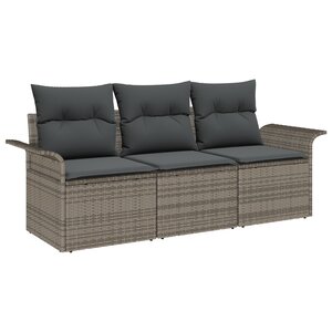 vidaXL Ensemble de 3 Canapés de Jardin avec Coussins Gris Rattan Poly