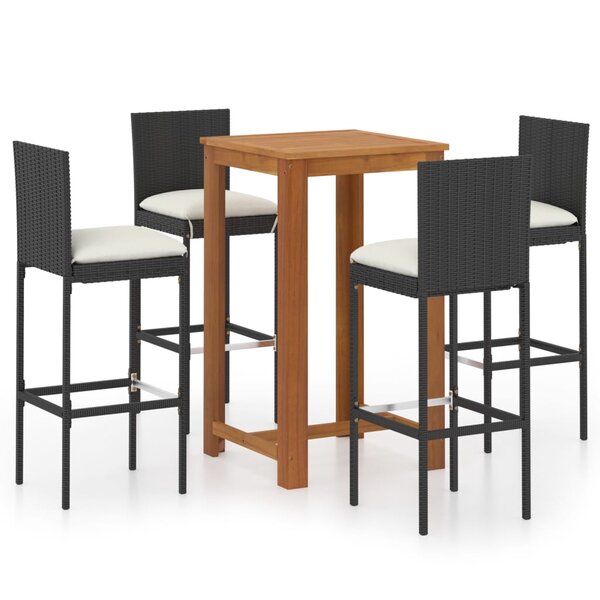 vidaXL Ensemble de bar de jardin avec coussins 5 Pièces Noir