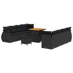 Ensemble de canapé de jardin 11 pièces avec coussins en poly rotin noir d'acacia