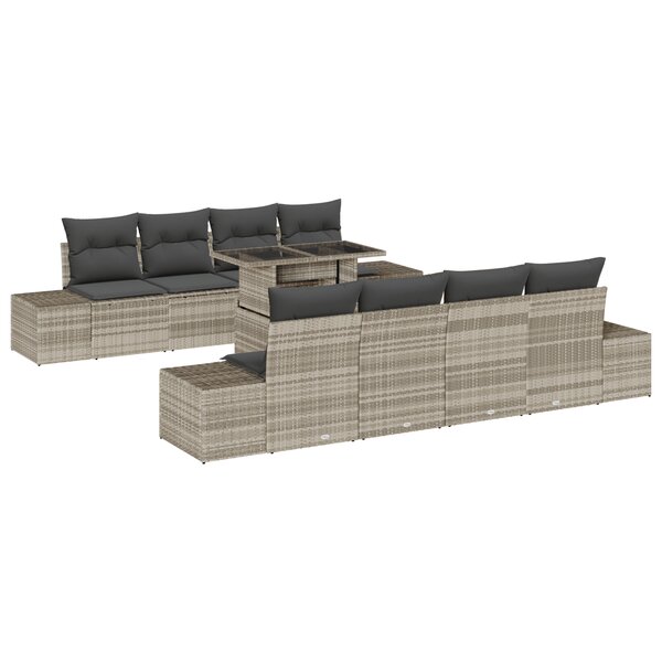 vidaXL Ensemble de canapé de jardin de 7 pièces avec coussins gris clair en poly rotin
