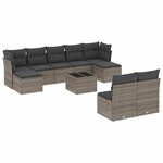 vidaXL Salon de jardin avec coussins 10 Pièces gris résine tressée