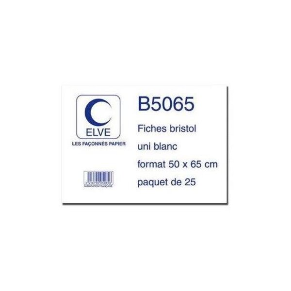 Pqt 25 Fiches bristol 50 x 65 cm 180g Unie Blanc ELVE