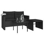 vidaXL Salon de jardin 3 Pièces avec coussins noir résine tressée
