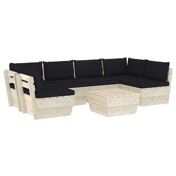 vidaXL Salon de jardin palette 7 Pièces avec coussins bois d'épicéa