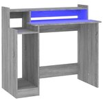 Bureau table poste de travail meuble d'ordinateur informatique étude et lumières LED sonoma 97 x 45 x 90cm bois d'ingénierie gris 02_0023812