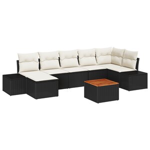 vidaXL Ensemble de Canapé de Jardin de 8 Pièces avec Coussins en Rotin Noir Poly