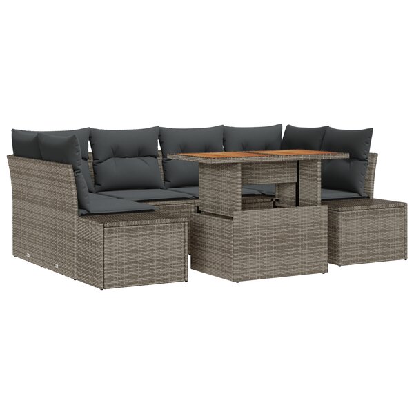 vidaXL Ensemble de salle à manger de jardin 7 pièces avec coussins en poly rattan gris et acacia