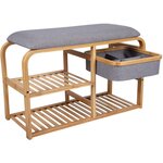 Banc en bambou avec étagères et panier de rangement dure