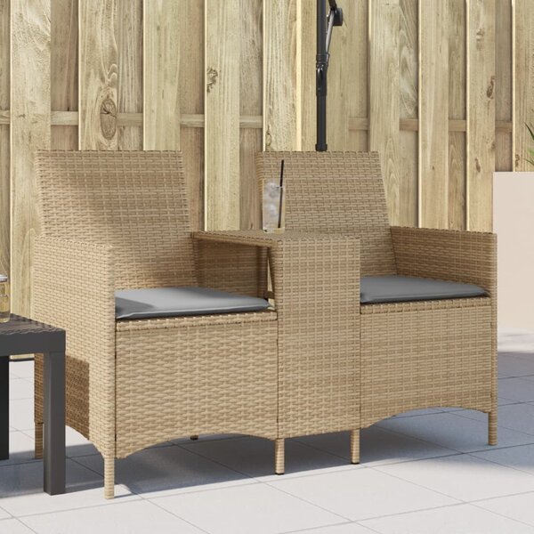 vidaXL Canapé de jardin 2 places avec table et coussins résine tressée