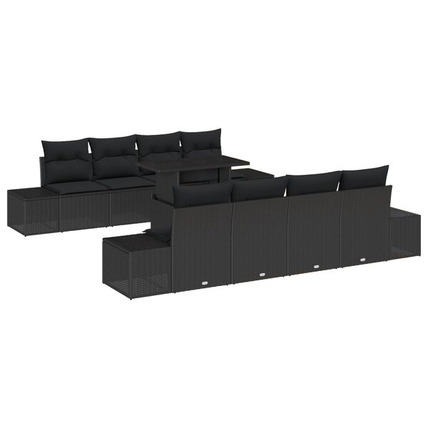 vidaXL Ensemble de Canapé de Jardin 9 pièces avec Coussins Noir Rotin Poly