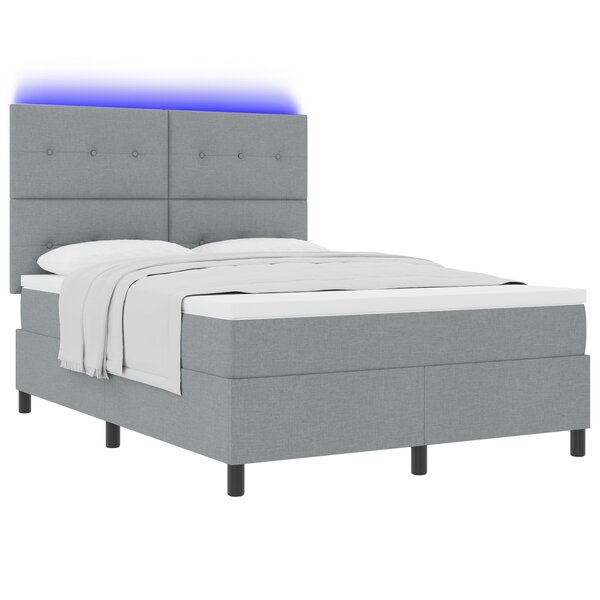 vidaXL Lit à ressorts avec matelas et LED gris clair 140x200 cm en tissu