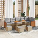 Canapé de Jardin de 10 Pièces avec Coussins Beige Poly Rattan Acacia