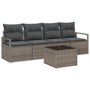 Ensemble de 5 Pièces de Canapé de Jardin avec Coussins Gris Rattan Poly