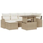 vidaXL Set de canapé de jardin 7 pièces avec coussins Beige Poly Rattan