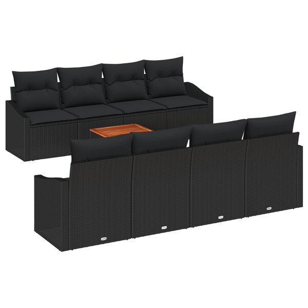 vidaXL Ensemble de Canapé de Jardin 9 pièces avec Coussins Noir Poly Rattan Acacia