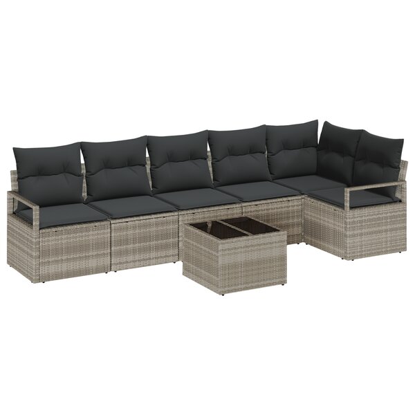 Ensemble de canapé de jardin 7 pièces avec coussins gris rotin poly