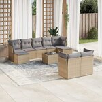 vidaXL Salon de jardin avec coussins 10 Pièces beige résine tressée
