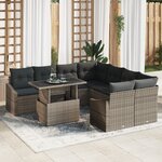 vidaXL Set de 9 pièces de canapé de jardin avec coussins gris en poly rattan