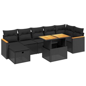vidaXL Salon de jardin 8 Pièces avec coussins noir résine tressée