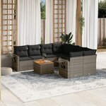 vidaXL Salon de jardin 9 Pièces avec coussins gris résine tressée