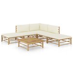 Salon de jardin meuble d'extérieur ensemble de mobilier 6 pièces avec coussins blanc crème bambou 02_0016635