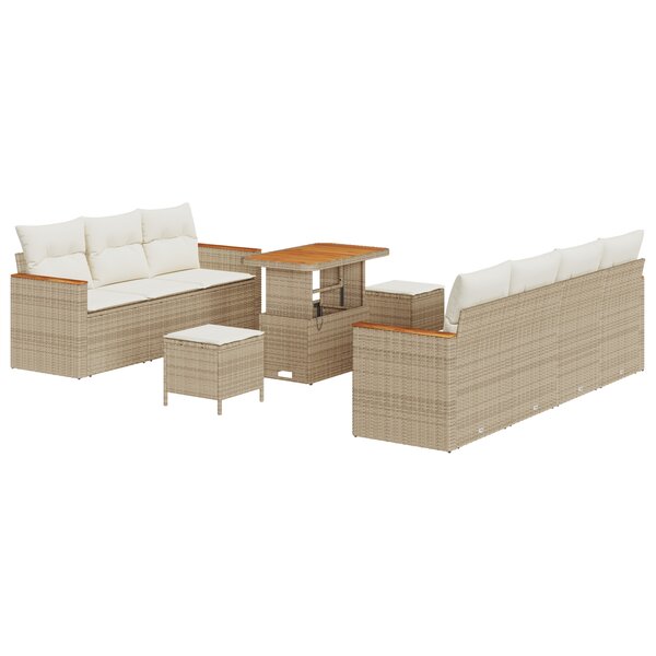 Ensemble de canapé de jardin vidaXL 10 pièces avec coussins Beige Poly Rattan Acacia