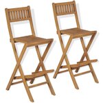 vidaXL Tabourets pliables de bar d'extérieur lot de 2 Bois teck solide