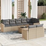 vidaXL Salon de jardin avec coussins 9 Pièces beige résine tressée