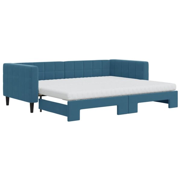vidaXL Lit de jour avec lit gigogne et matelas bleu 90x200 cm velours