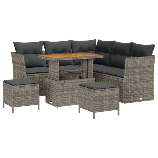 Ensemble de canapé de jardin vidaXL 8 pièces avec coussins gris  rotin en polyéthylène acacia