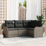 Ensemble de canapé de jardin 4 pièces avec coussins gris poly rattan vidaXL