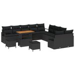 Ensemble de Canapé de Jardin 13 Pièces avec Coussins Noir Poly Rotin Acacia