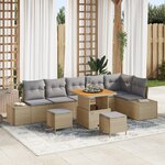 Ensemble de canapé de jardin 9 pièces avec coussins Beige Rotin Synthétique Acacia