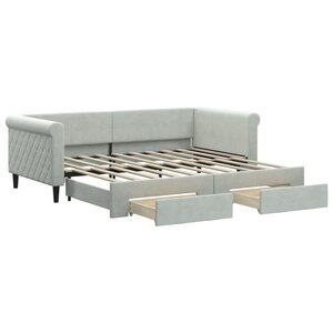 vidaXL Lit de jour avec gigogne et tiroirs gris clair 90x190cm velours