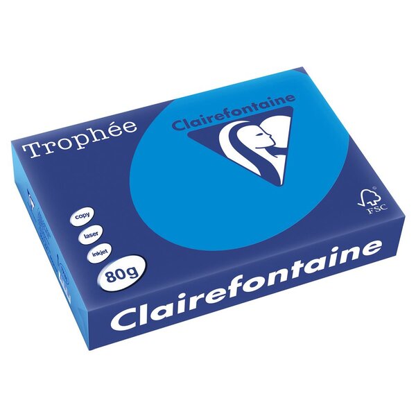 Papier couleur A4 Bleu turquoise 80g Trophée - Ramette de 500 feuilles (boîte 5 x 500 feuilles)