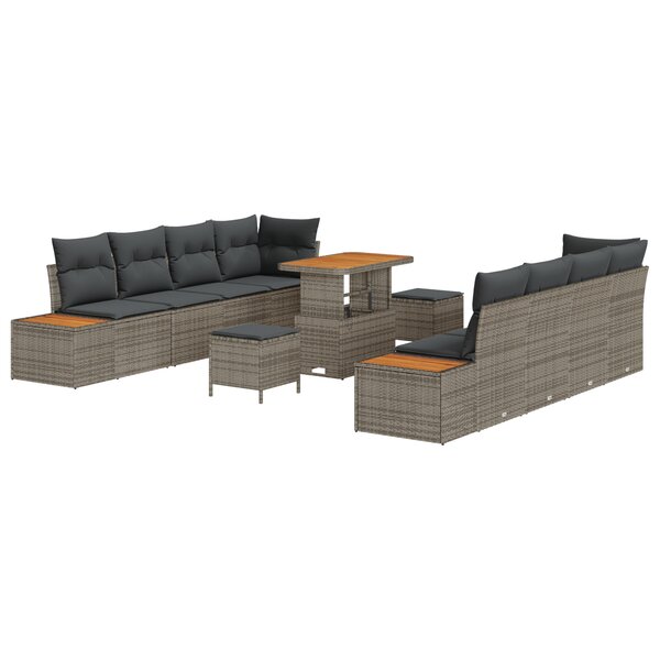 vidaXL Ensemble de Canapés de Jardin 11 Pièces avec Coussins Gris Poly Rattan Acacia